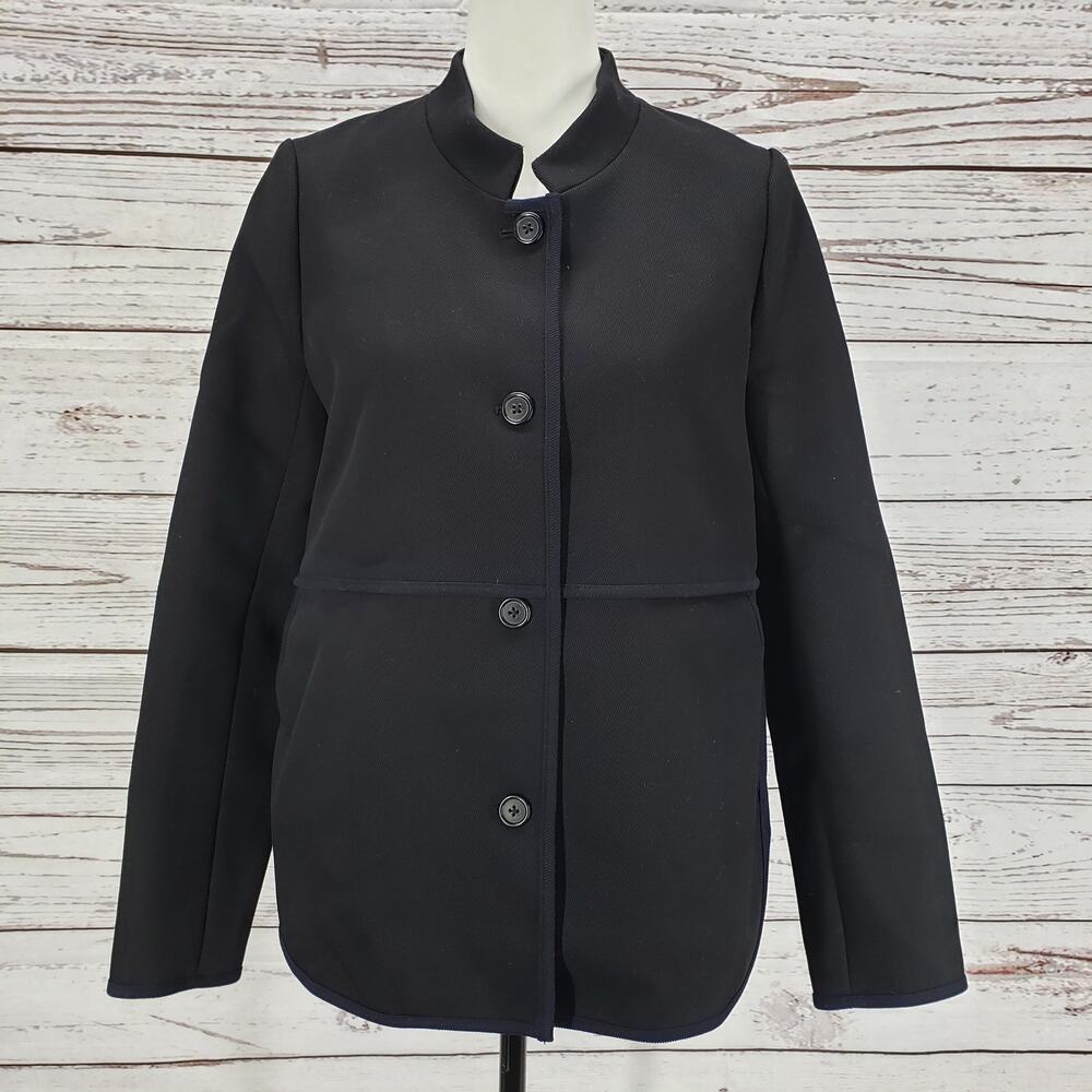 J. Crew Women's Black with Blue Trim Button Front Pockets Jacket Size 6